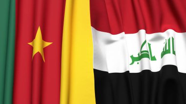 Gerçekçi kumaş dokusuna sahip CAMEROON ve IRAQ bayrakları
