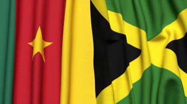 Gerçekçi kumaş dokusuna sahip CAMEROON ve JAMAICA bayrakları