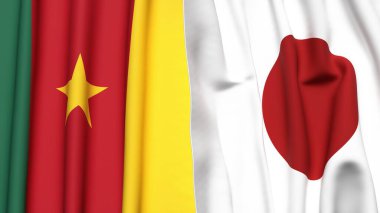 Gerçekçi kumaş dokusuna sahip CAMEROON ve JAPAN bayrakları