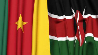 Gerçekçi kumaş dokusuna sahip CAMEROON ve KENYA bayrakları