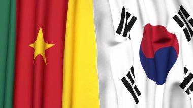 CAMEROON Bayrakları ve KOREA GÜNEY Gerçekçi kumaş dokusuyla
