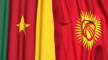 Gerçekçi kumaş dokulu CAMEROON ve KYRGYZSTAN bayrakları