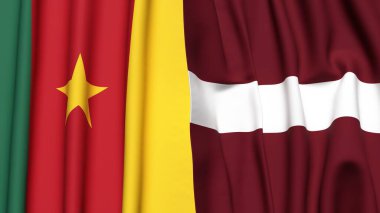 Gerçekçi kumaş dokusuna sahip CAMEROON ve LATVIA bayrakları