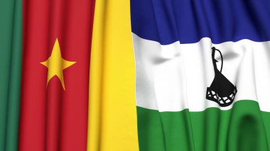 Gerçekçi kumaş dokusuna sahip CAMEROON ve LESOTHO bayrakları