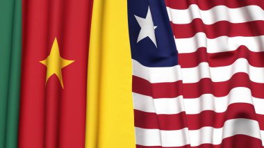 Gerçekçi kumaş dokusuna sahip CAMEROON ve LIBERIA bayrakları