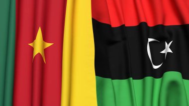 Gerçekçi kumaş dokusuna sahip CAMEROON ve LIBYA bayrakları