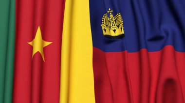Gerçekçi kumaş dokusuna sahip CAMEROON ve LIECHTENSTEIN bayrakları