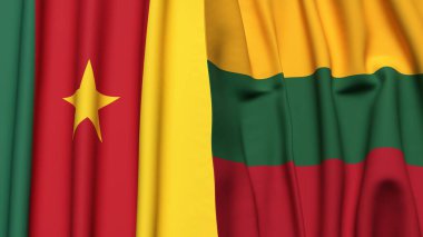 Gerçekçi kumaş dokusuna sahip CAMEROON ve LITHUANIA bayrakları