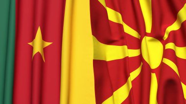 Gerçekçi kumaş dokusuna sahip CAMEROON ve MACEDONIA bayrakları