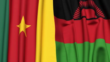 Gerçekçi kumaş dokusuna sahip CAMEROON ve MALAWI bayrakları