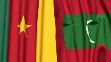 Gerçekçi kumaş dokusuna sahip CAMEROON ve MALDIVES bayrakları