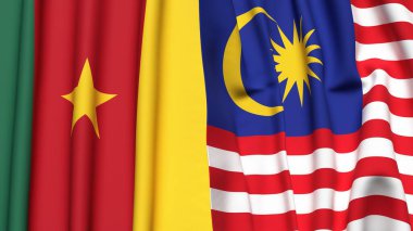 Gerçekçi kumaş dokusuna sahip CAMEROON ve MALAYSIA bayrakları