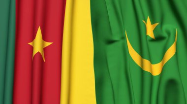 Gerçekçi kumaş dokusuna sahip CAMEROON ve MAURITANIA bayrakları