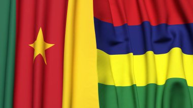 Gerçekçi kumaş dokusuna sahip CAMEROON ve MAURITIUS bayrakları