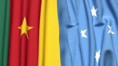 Gerçekçi kumaş dokusuna sahip CAMEROON ve MICRONESIA bayrakları