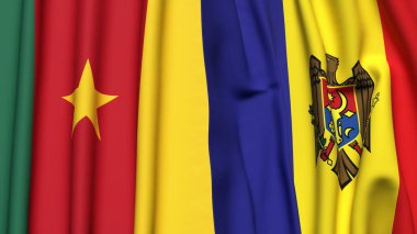 Gerçekçi kumaş dokusuna sahip CAMEROON ve MOLDOVA bayrakları