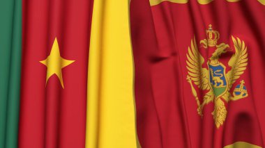 CAMEROON ve MONTENEGRO bayrakları gerçekçi kumaş dokusuna sahip