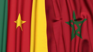 Gerçekçi kumaş dokusuna sahip CAMEROON ve MoroCCO bayrakları