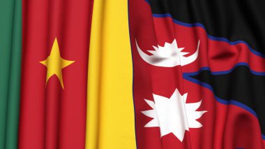 Gerçekçi kumaş dokusuna sahip CAMEROON ve NEPAL bayrakları