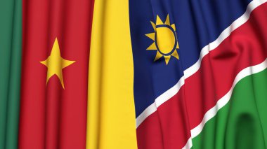 Gerçekçi kumaş dokusuna sahip CAMEROON ve NAMIBIA bayrakları