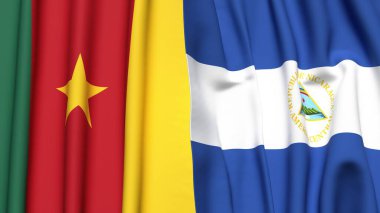 Gerçekçi kumaş dokusuna sahip CAMEROON ve NICARAGUA bayrakları