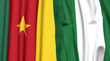 Gerçekçi kumaş dokusuna sahip CAMEROON ve NIGERIA bayrakları