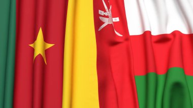 CAMEROON Bayrakları ve gerçekçi kumaş dokusuna sahip OMAN