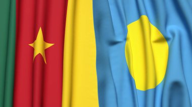 Gerçekçi kumaş dokusuna sahip CAMEROON ve PALAU bayrakları