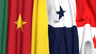 Gerçekçi kumaş dokusuna sahip CAMEROON ve Panama bayrakları
