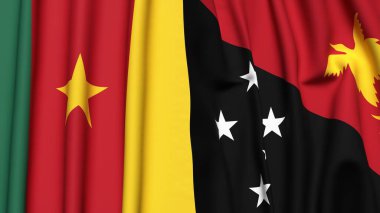 CAMEROON ve PAPUA YENİ GİNE bayrakları gerçekçi kumaş dokusuna sahip
