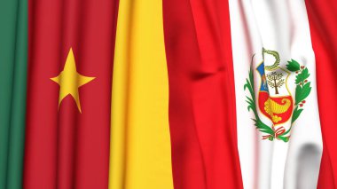 Gerçekçi kumaş desenli CAMEROON ve Peru bayrakları
