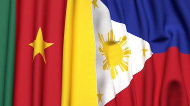 Gerçekçi kumaş dokusuna sahip CAMEROON ve PHILIPPINES bayrakları