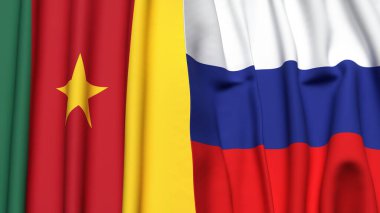 Gerçekçi kumaş dokusuna sahip CAMEROON ve RUSSIA bayrakları