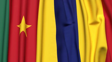 Gerçekçi kumaş dokusuna sahip CAMEROON ve ROMANIA bayrakları