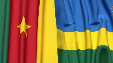 Gerçekçi kumaş dokusuna sahip CAMEROON ve Rwanda bayrakları
