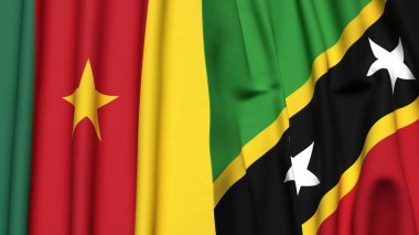 Gerçekçi kumaş dokusuna sahip CAMEROON ve SAINT KITT Bayrakları