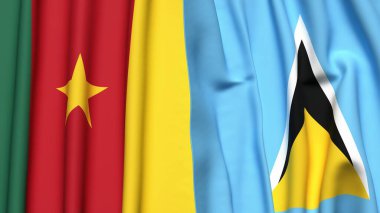 CAMEROON ve SAINT LUCIA bayrakları gerçekçi kumaş dokusuyla
