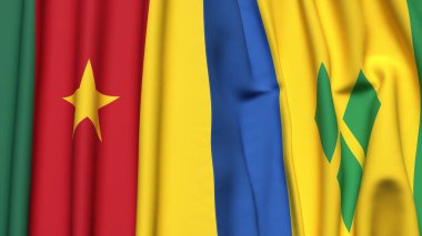 CAMEROON ve SAINT VINCENT bayrakları gerçekçi kumaş dokusuyla