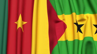 CAMEROON ve SAO TOME bayrakları gerçekçi kumaş dokusuyla