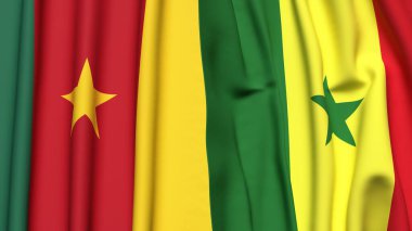 Gerçekçi kumaş dokusuna sahip CAMEROON ve SENEGAL bayrakları