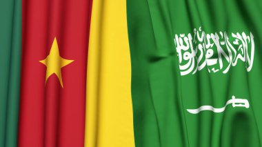 Gerçekçi kumaş dokusuna sahip CAMEROON ve SAUDI ARABIA bayrakları