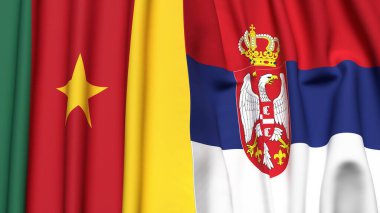 Gerçekçi kumaş dokusuna sahip CAMEROON ve SERBIA bayrakları