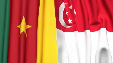Gerçekçi kumaş dokusuna sahip CAMEROON ve SINGAPORE bayrakları