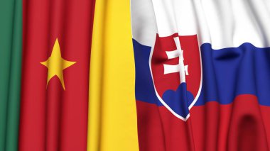 Gerçekçi kumaş dokusuna sahip CAMEROON ve SLOVAKIA bayrakları