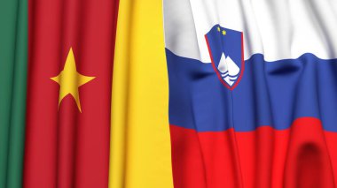 Gerçekçi kumaş dokusuna sahip CAMEROON ve SLOVENIA bayrakları