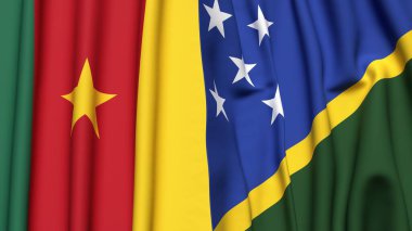 CAMEROON Bayrakları ve SOLOMON Adaları gerçekçi kumaş dokusuna sahip