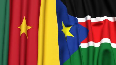 Gerçekçi kumaş dokusuna sahip CAMEROON ve Güney Sudan bayrakları