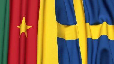 Gerçekçi kumaş dokusuna sahip CAMEROON ve SWEDEN bayrakları