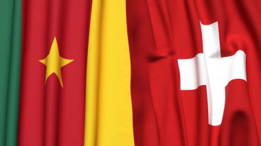 Gerçekçi kumaş dokusuna sahip CAMEROON ve SWitness ZERLAND bayrakları