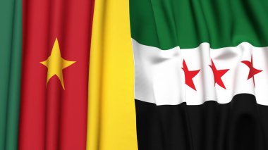 Gerçekçi kumaş dokusuna sahip CAMEROON ve SYRIA bayrakları